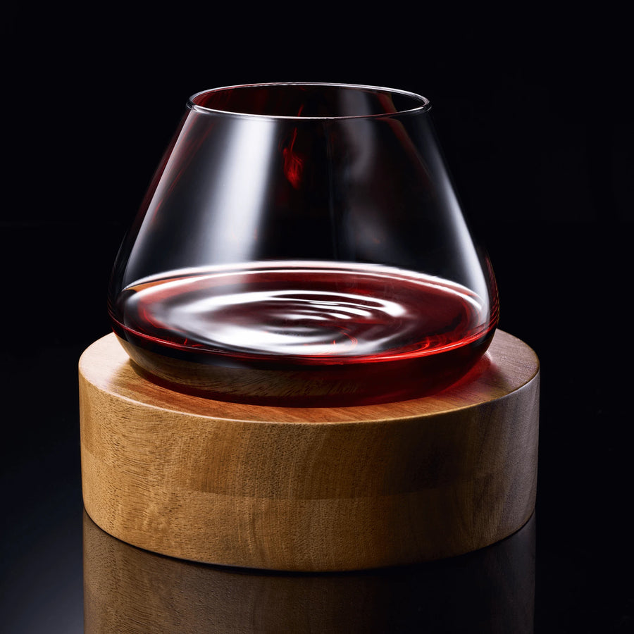 Kami Rotating Crystal Wine Glass & Wooden Coaster - TsukiGlass