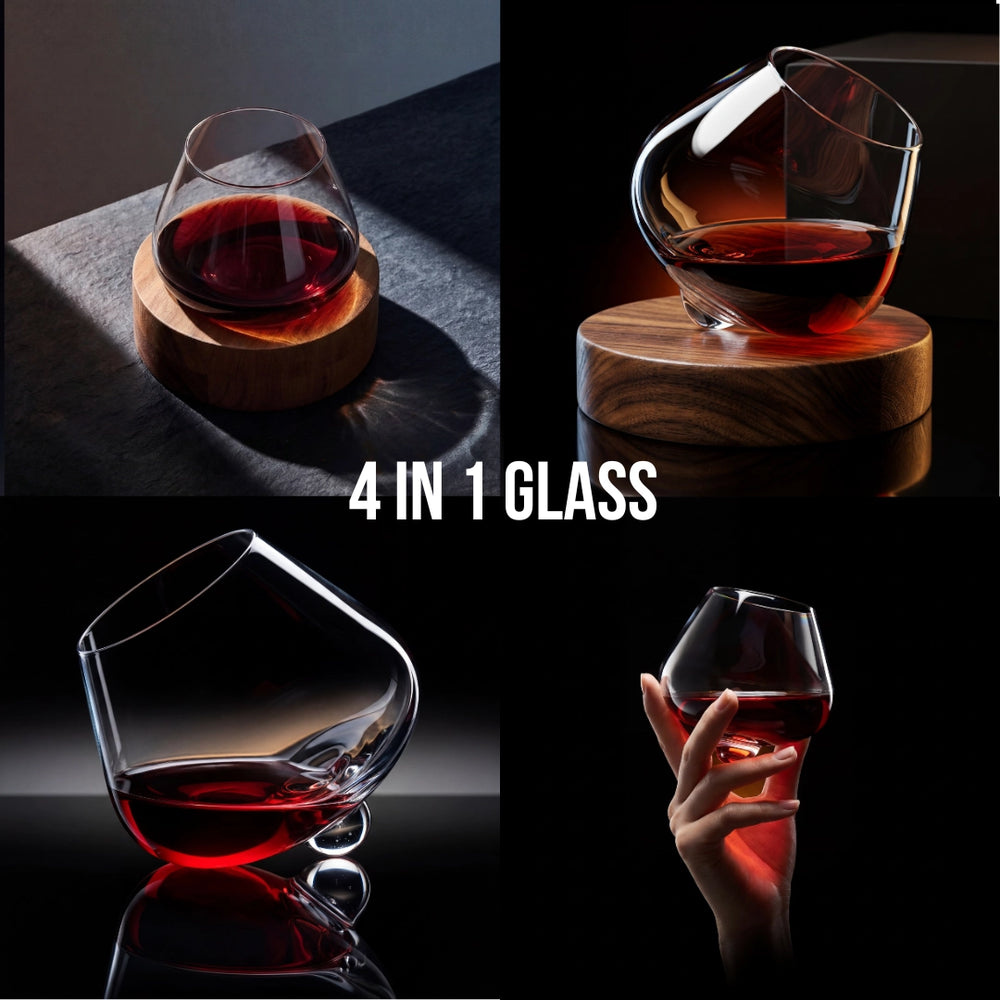Kami Rotating Crystal Wine Glass & Wooden Coaster - TsukiGlass
