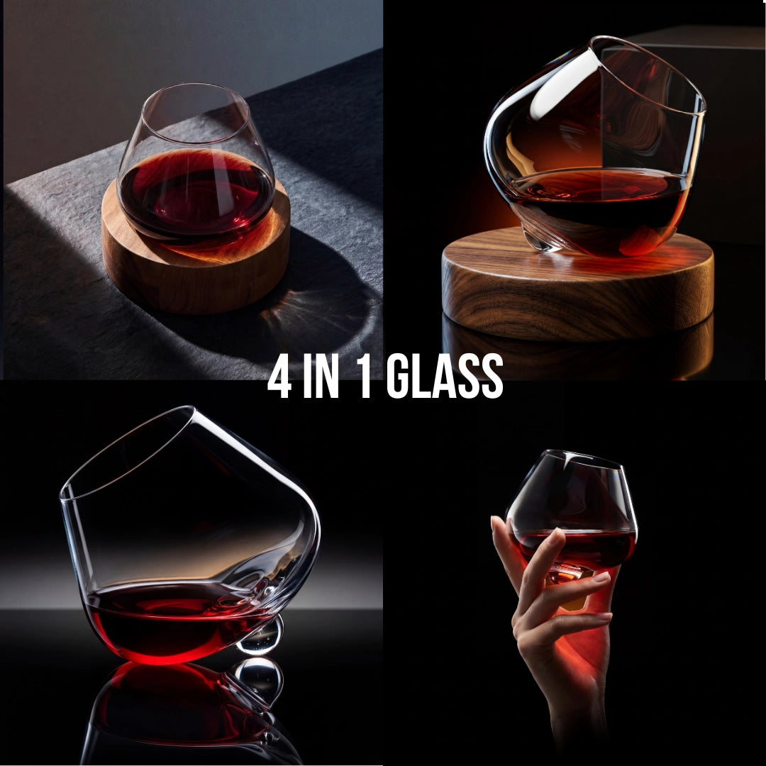 Kami Rotating Crystal Wine Glass & Wooden Coaster - TsukiGlass