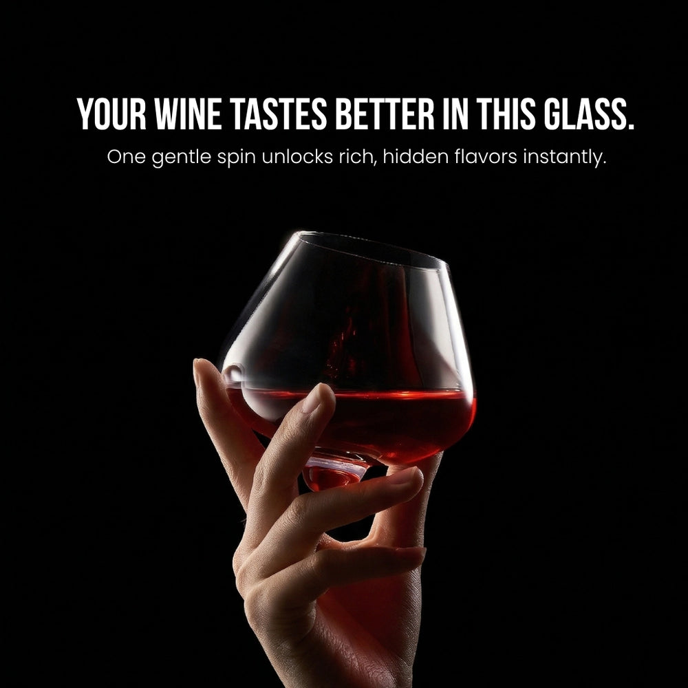 Kami Rotating Crystal Wine Glass & Wooden Coaster - TsukiGlass