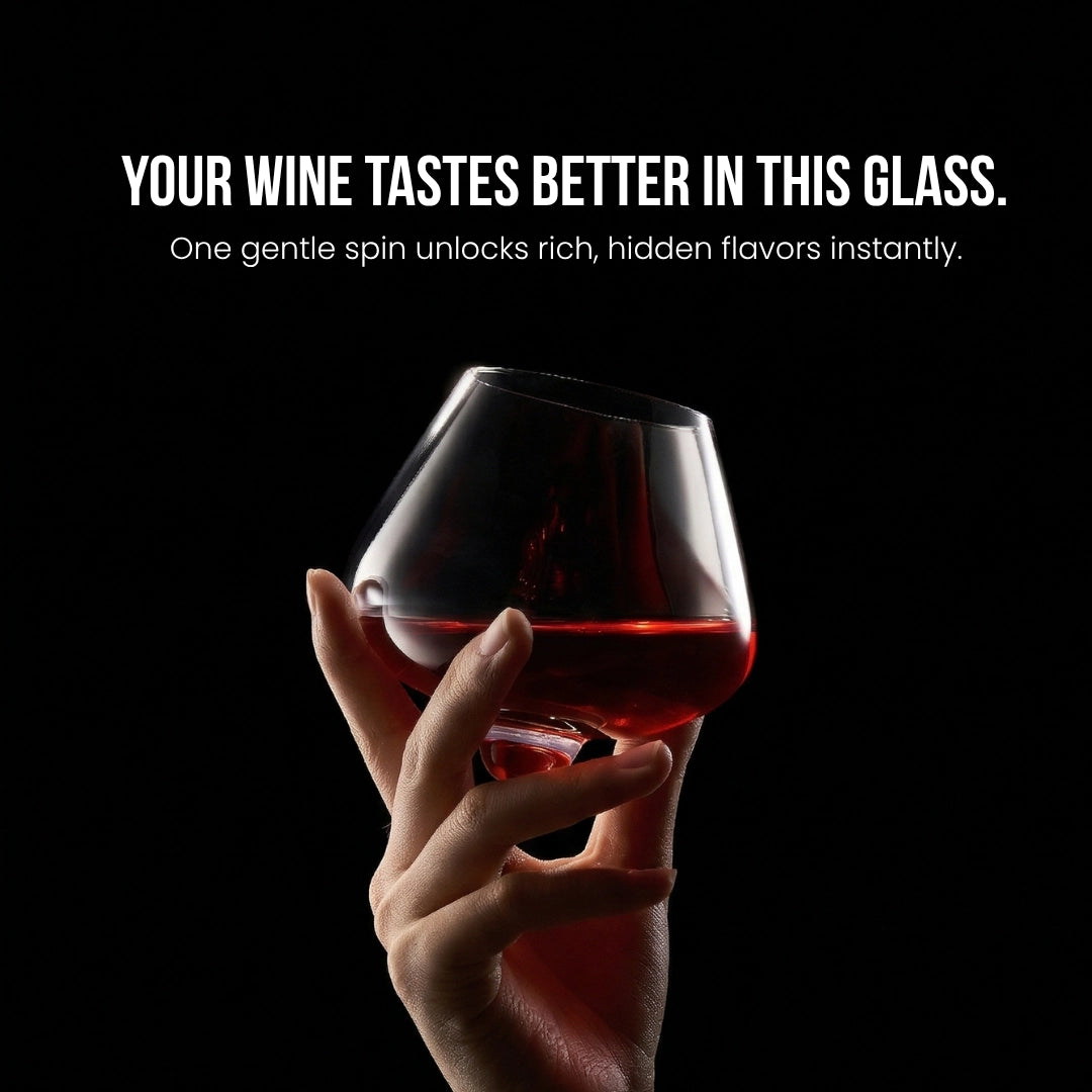 Kami Rotating Crystal Wine Glass & Wooden Coaster - TsukiGlass