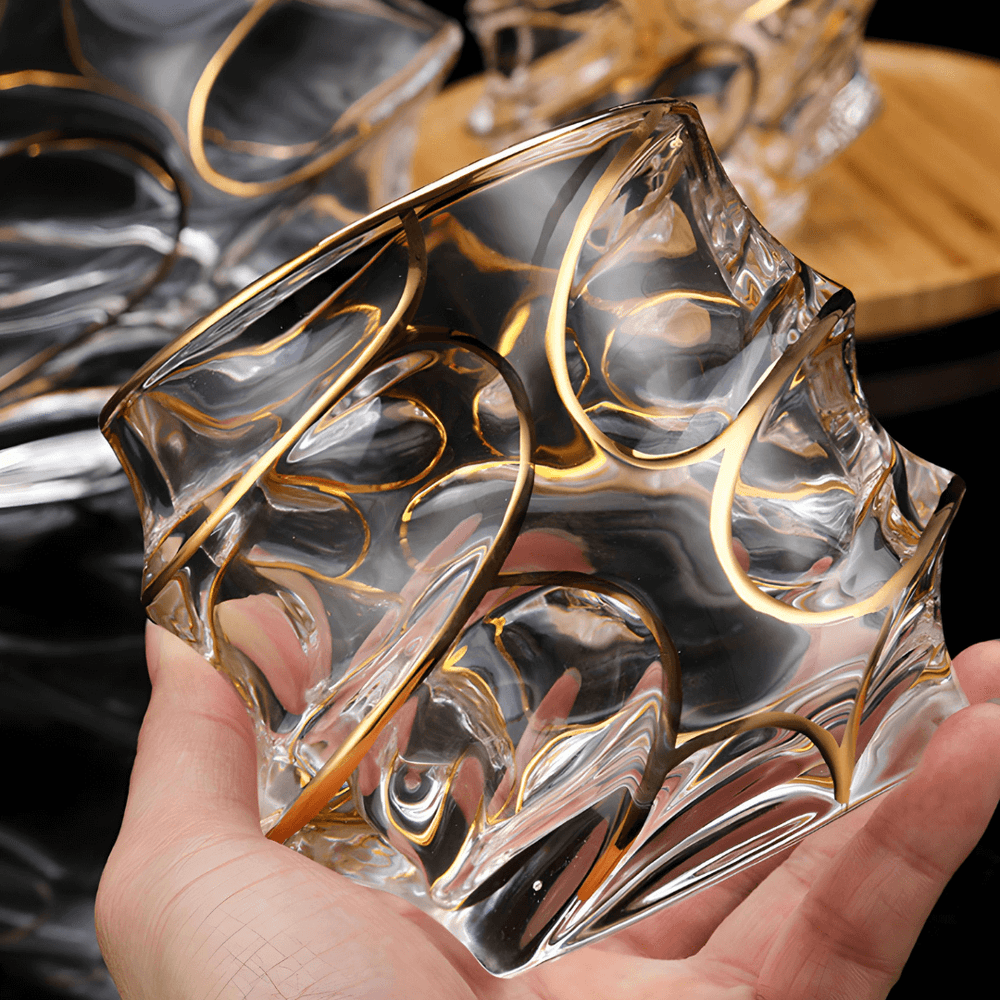 Gold Line Storm Japanese Crystal Whisky Glass - TsukiGlass