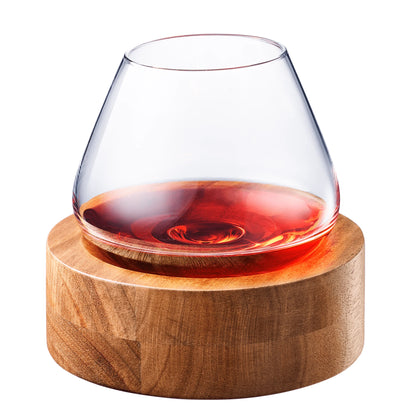 Kami Rotating Crystal Wine Glass & Wooden Coaster