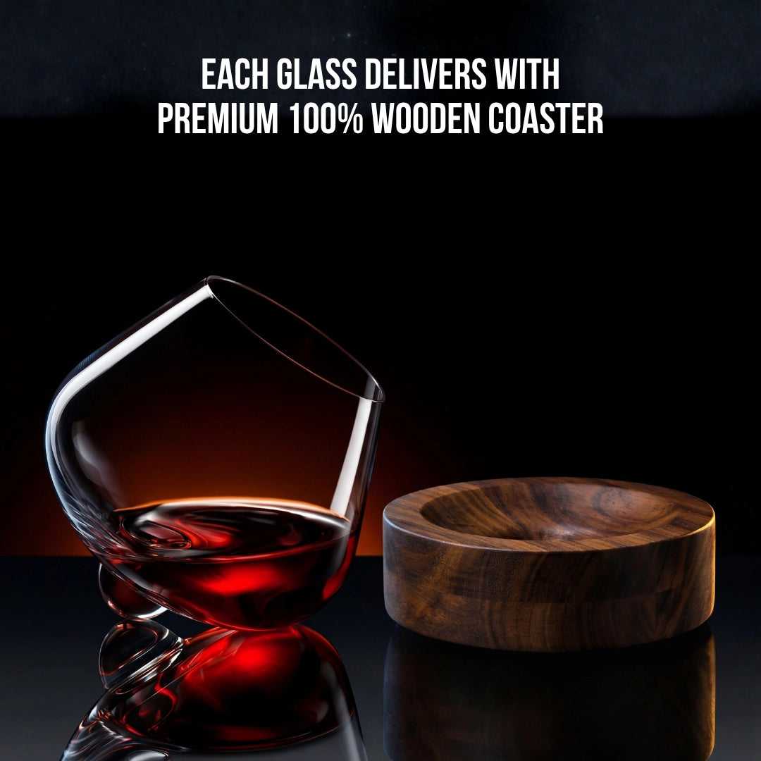 Kami Rotating Crystal Wine Glass & Wooden Coaster - TsukiGlass