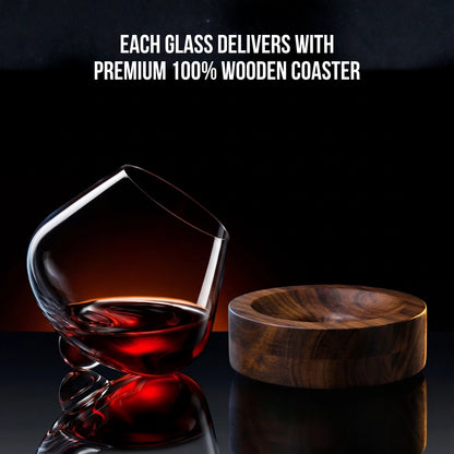 Kami Rotating Crystal Wine Glass & Wooden Coaster - TsukiGlass