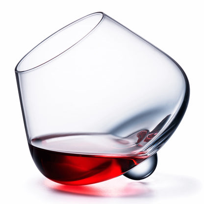 Kami Rotating Crystal Wine Glass & Wooden Coaster