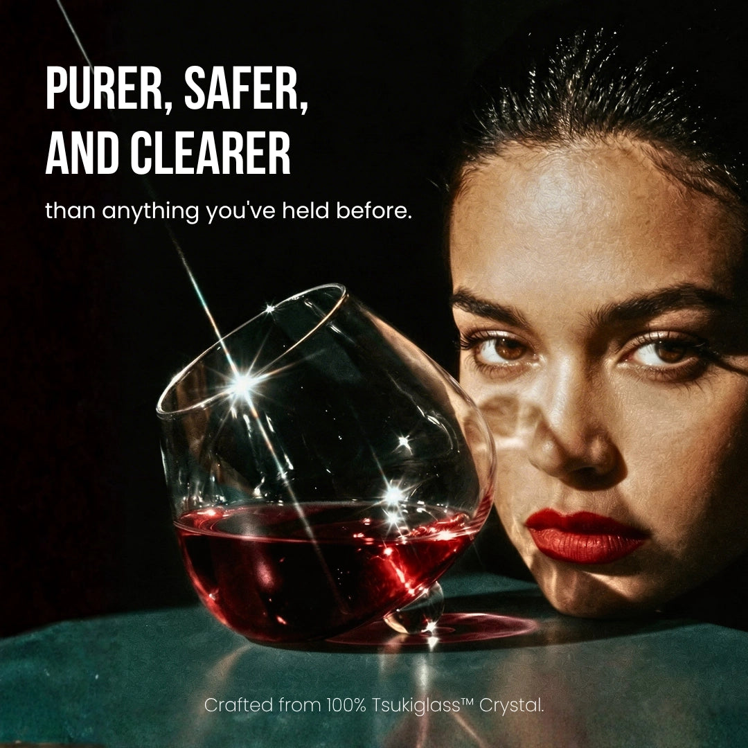 Kami Rotating Crystal Wine Glass & Wooden Coaster - TsukiGlass