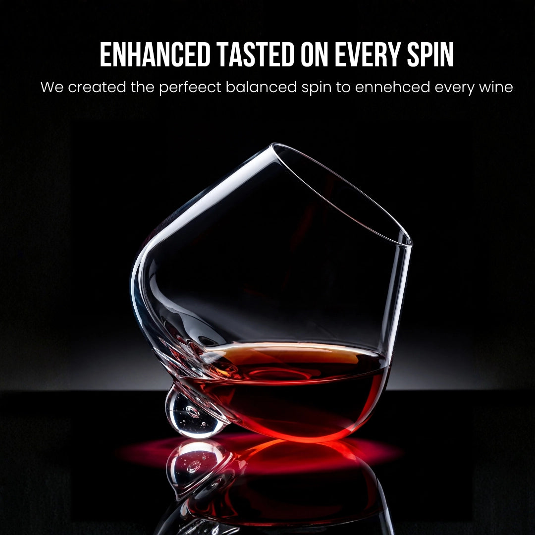 Kami Rotating Crystal Wine Glass & Wooden Coaster - TsukiGlass