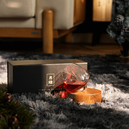 Kami Rotating Crystal Wine Glass & Wooden Coaster