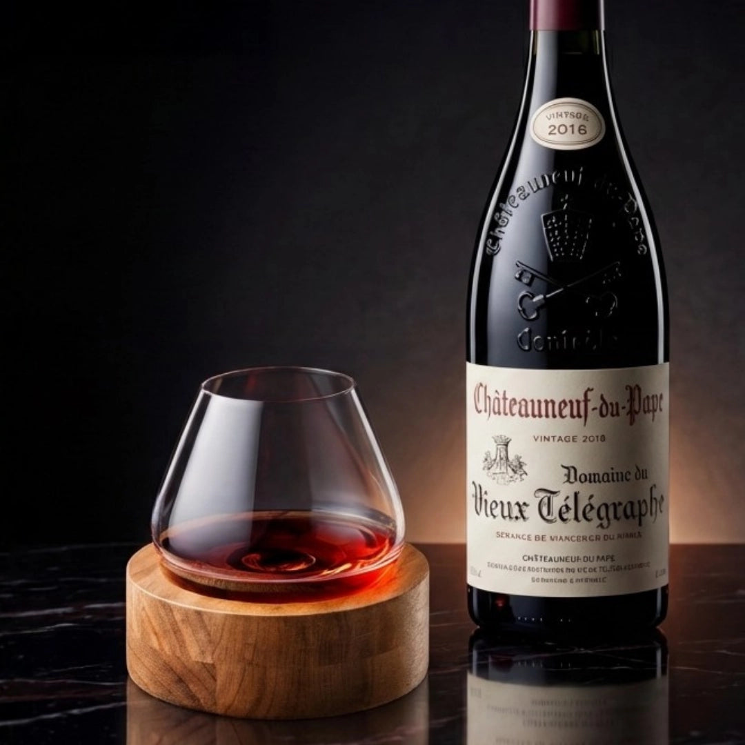 Kami Rotating Crystal Wine Glass & Wooden Coaster - TsukiGlass