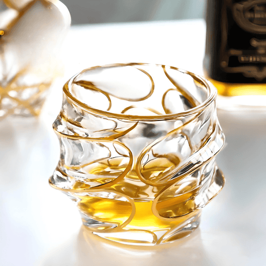 Gold Line Storm Japanese Crystal Whisky Glass - TsukiGlass