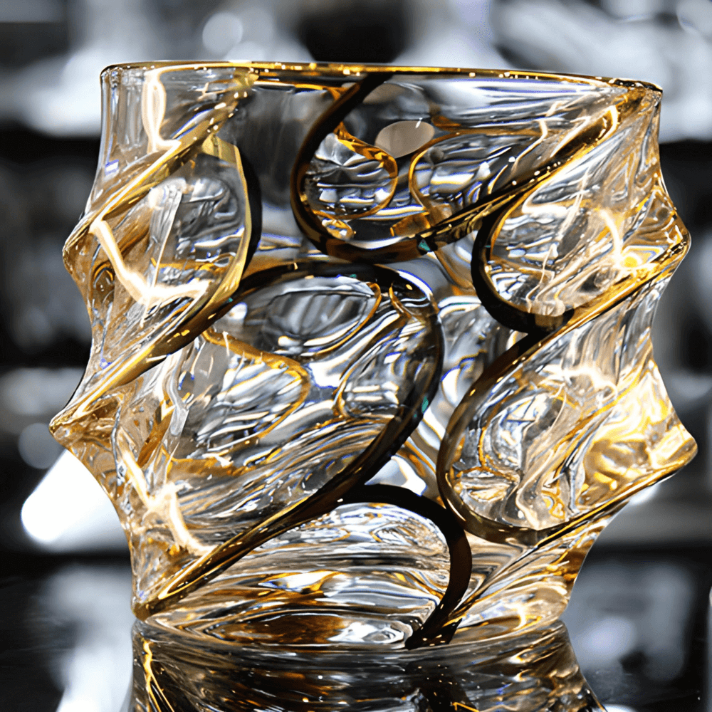 Gold Line Storm Japanese Crystal Whisky Glass - TsukiGlass