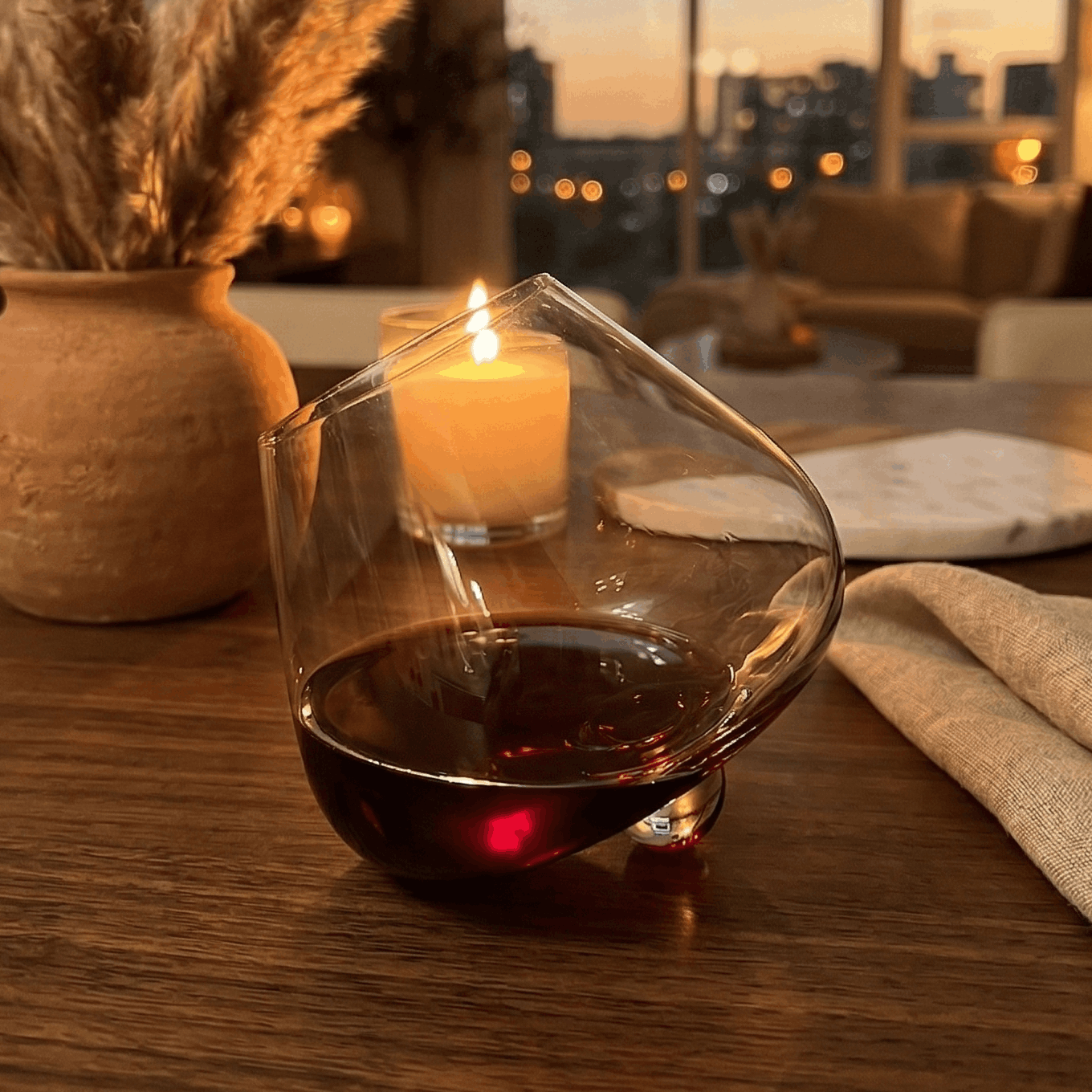 Kami Rotating Crystal Wine Glass & Wooden Coaster - TsukiGlass