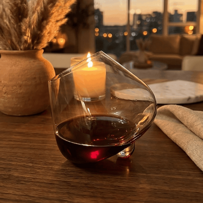 Kami Rotating Crystal Wine Glass & Wooden Coaster - TsukiGlass