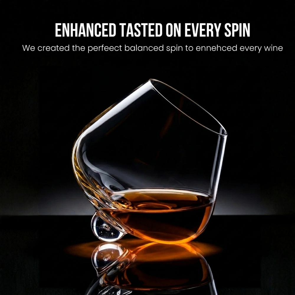 Kami Rotating Crystal Whisky Glass & Wooden Coaster - TsukiGlass