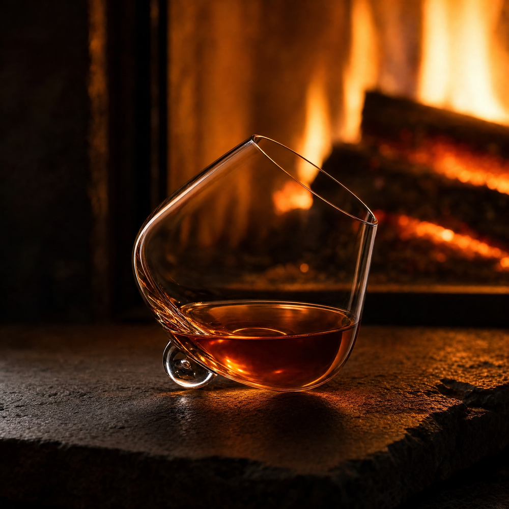 Kami Rotating Crystal Whisky Glass & Wooden Coaster - TsukiGlass