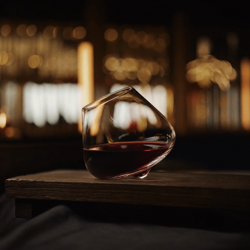 Kami Rotating Crystal Wine Glass & Wooden Coaster - TsukiGlass