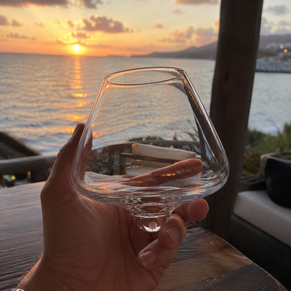 Kami Rotating Crystal Wine Glass & Wooden Coaster - TsukiGlass