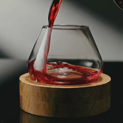 Kami Rotating Crystal Wine Glass & Wooden Coaster