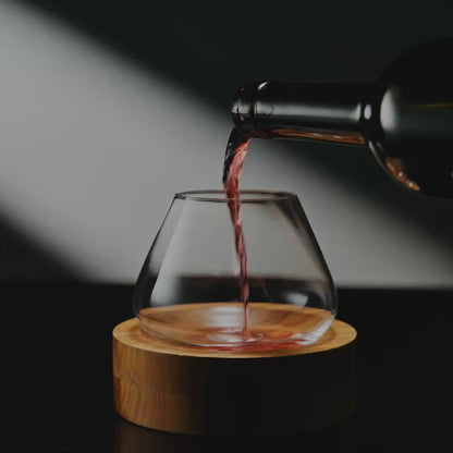 Kami Rotating Crystal Wine Glass & Wooden Coaster