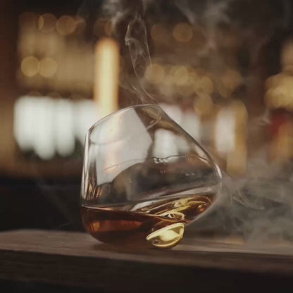 Kami Rotating Crystal Whisky Glass & Wooden Coaster