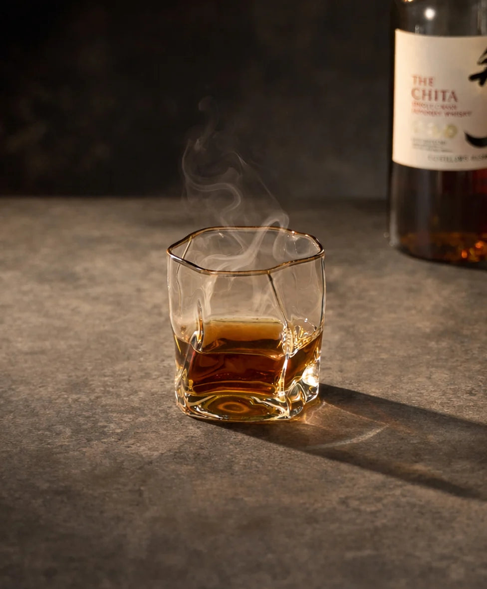 A smoked whisky served in a Gold Hoshi glass